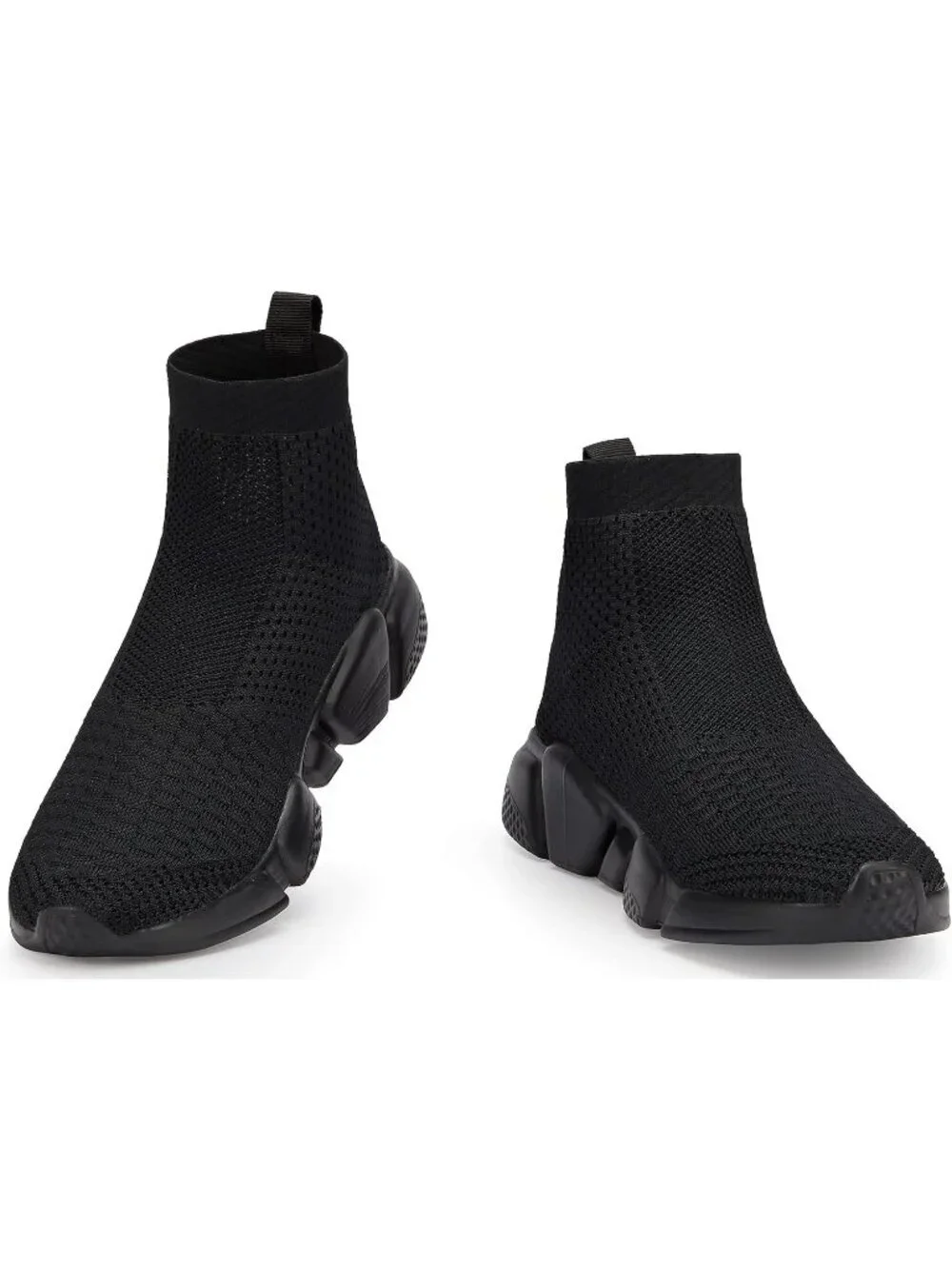 Men's Black Lightweight High Top Sneakers Breathable Knit Athletic Running Shoes